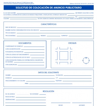 Solicitud de colocacion de anuncio publicitario